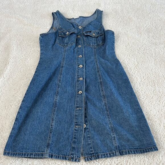 VTG Old Navy Womens Sz 6 Blue Denim Sleeveless Y2K Button-Up Dress Cottage Girl - Picture 1 of 6